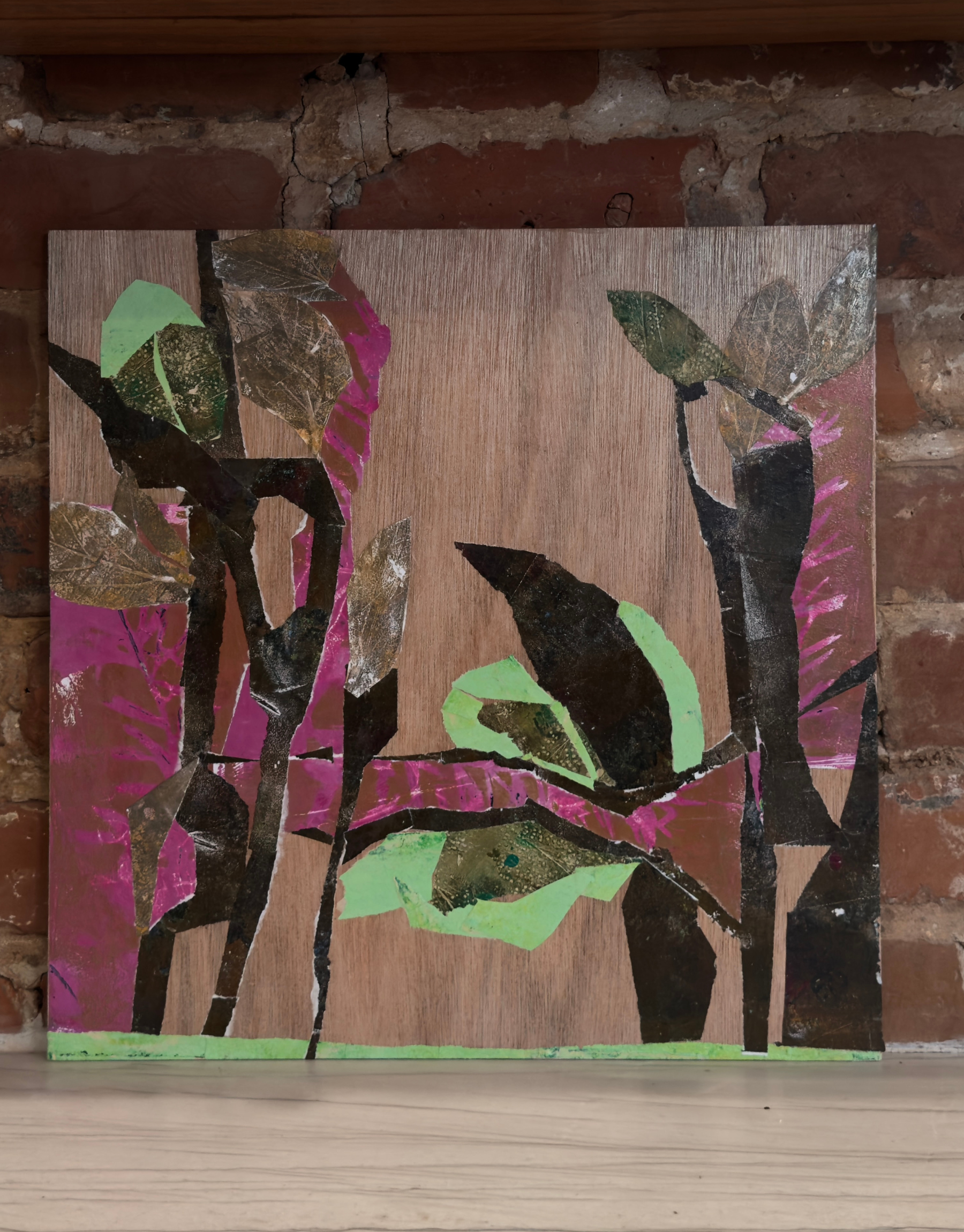 Mint Julep, a painting on wood board, sitting on a countertop